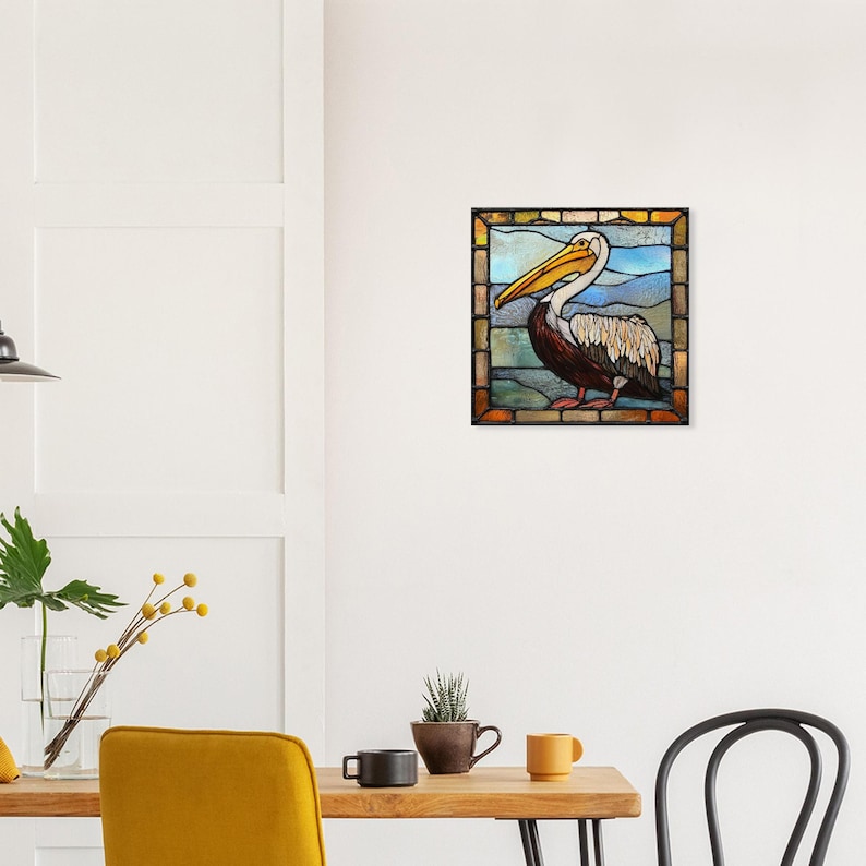 Guardian of Sanctuary, Stained Glass Canvas Art of a Noble Pelican, Faux Stained Glass Artwork image 4