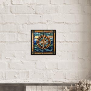 Nautical Navigator, Stained Glass Canvas Art of a Nautical Compass, Faux Stained Glass Artwork image 6