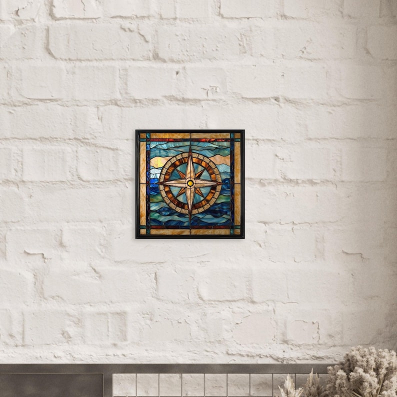 Nautical Navigator, Stained Glass Canvas Art of a Nautical Compass, Faux Stained Glass Artwork image 6
