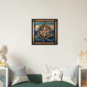 Nautical Navigator, Stained Glass Canvas Art of a Nautical Compass, Faux Stained Glass Artwork image 8