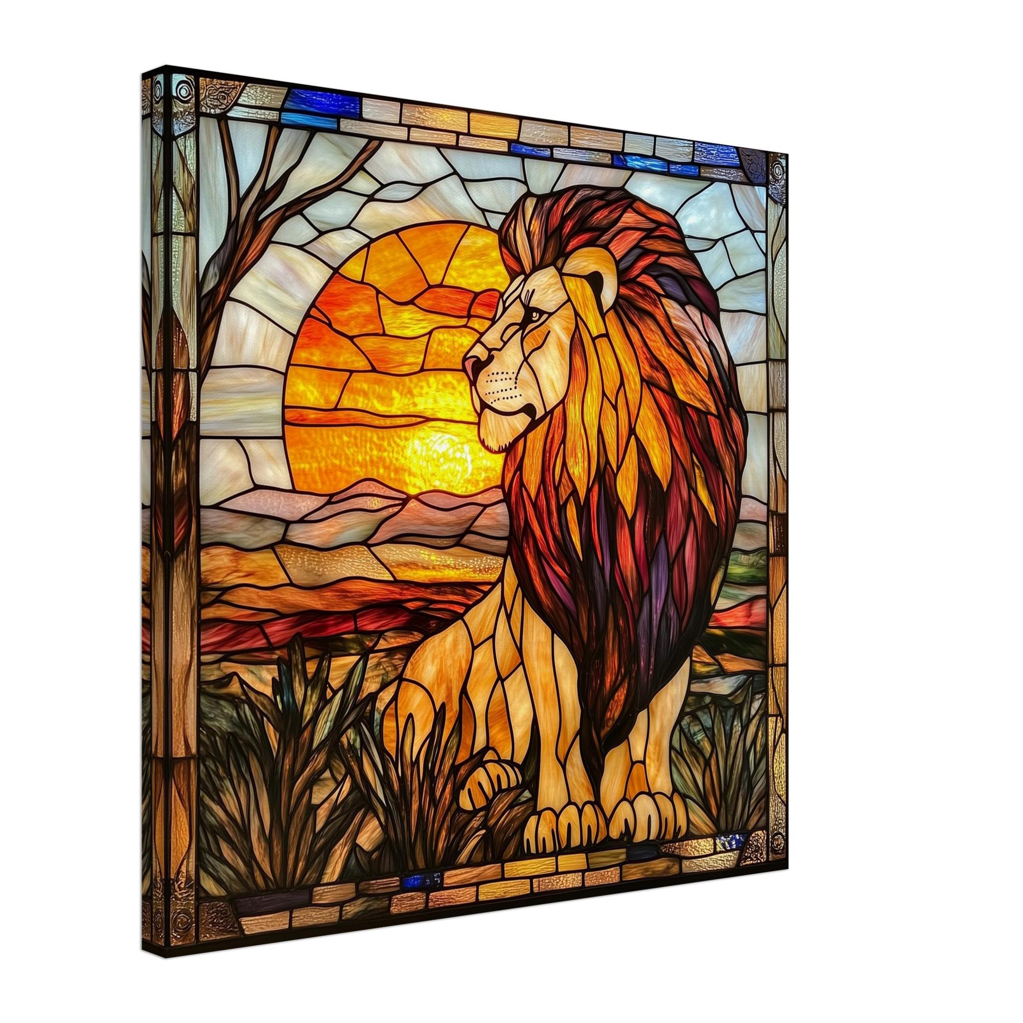 威厳ある守護者、雄大なライオンのステンドグラス キャンバス アート