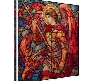 三日間のみ5万円引き　再現不可能！大天使ミカエルのステンドグラス 教会　キリスト 聖大天使ミカエルステンドグラス大聖堂教会無原罪懐胎祝福された
