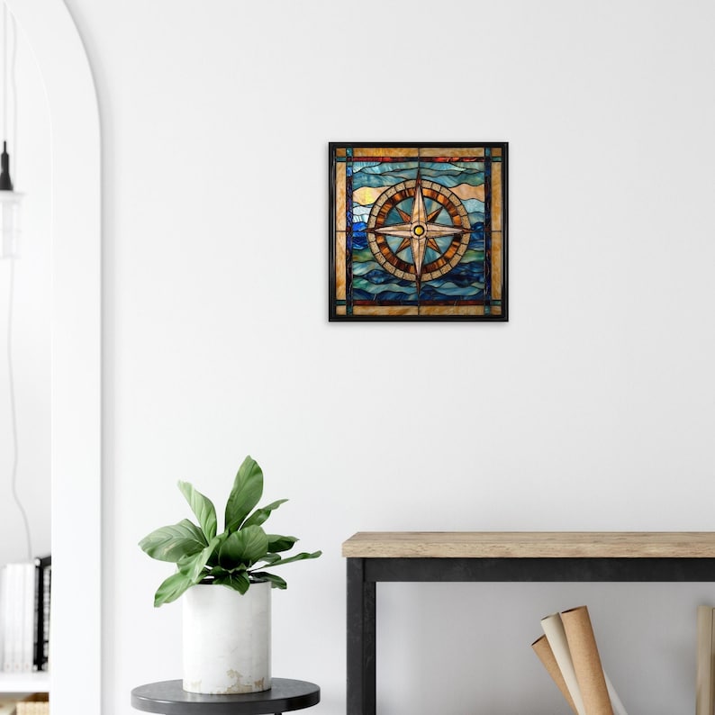 Nautical Navigator, Stained Glass Canvas Art of a Nautical Compass, Faux Stained Glass Artwork image 5