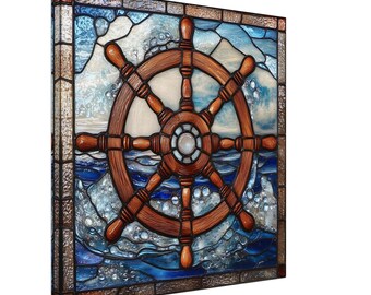 Voyage of the Galleon, Stained Glass Canvas Art of a Wooden Ship, Faux Stained Glass Artwork
