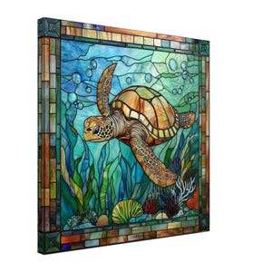 Graceful Swan Lake, Stained Glass Canvas Art of a White Swan, Faux Stained Glass Artwork
