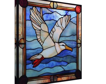 Soaring Sentinel, Stained Glass Canvas Art of an Albatross, Faux Stained Glass Artwork