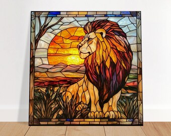 特大54cm ヴィンテージ ステンドグラス ライオン パネル 縁起物 風水 特大54cm ヴィンテージ ステンドグラス ライオン パネル 縁起物 風水