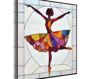 The Graceful Ballerina, Stained Glass Canvas Art of a Dancing Figure, Faux Stained Glass Artwork