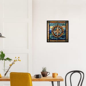 Nautical Navigator, Stained Glass Canvas Art of a Nautical Compass, Faux Stained Glass Artwork image 7