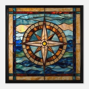 Nautical Navigator, Stained Glass Canvas Art of a Nautical Compass, Faux Stained Glass Artwork image 3
