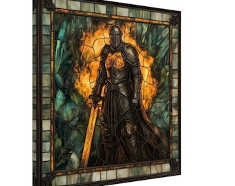 Tapferer Ritter, Glasmalerei-Leinwand Kunst eines heldenhaften Ritters, Glasmalerei-Kunstwerk