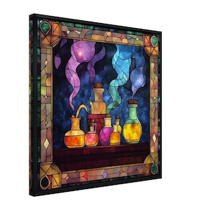 Mystical Alchemist, Stained Glass Canvas Art of a Medieval Alchemist, Faux Stained Glass Artwork