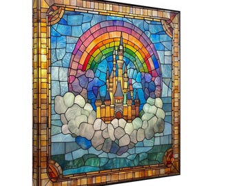 天空の安息所、浮かぶ城のステンドグラス キャンバス アート、フェイク