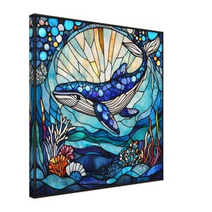 Ocean Majesty, Stained Glass Canvas Art of a Majestic Whale, Faux Stained Glass Artwork