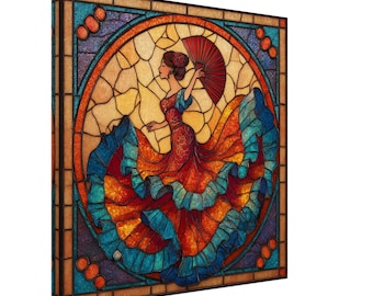 Flamenco Dancer, Stained Glass Canvas Art of a Flamenco Dancer, Faux Stained Glass Artwork