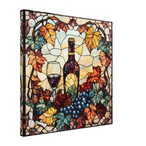 ヴィンテージワイン、ワインボトルのステンドグラスキャンバスアート、フェイクステンドグラスアート