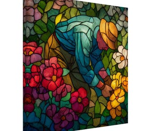 The Dedicated Gardener, Stained Glass Canvas Art of a Person Tending Flowers, Faux Stained Glass Artwork