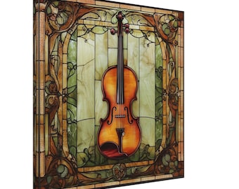 Violino classico, tela di vetro colorato raffigurante un violino, opera d'arte in vetro colorato finto