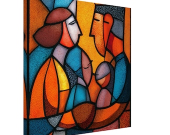 Familial Harmony, Stained Glass Canvas Art of a Family Portrait, Faux Stained Glass Artwork