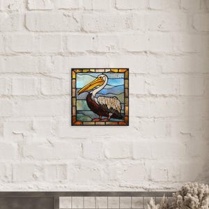 Guardian of Sanctuary, Stained Glass Canvas Art of a Noble Pelican, Faux Stained Glass Artwork image 8