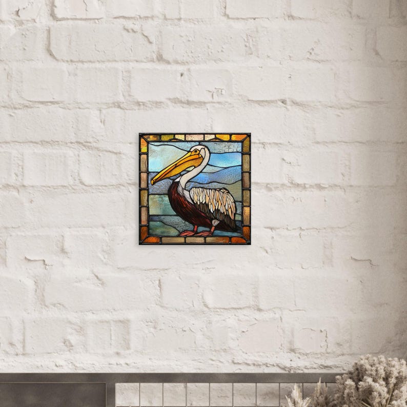 Guardian of Sanctuary, Stained Glass Canvas Art of a Noble Pelican, Faux Stained Glass Artwork image 8