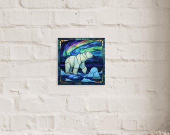 Arctic Majesty, Stained Glass Canvas Art of a Polar Bear, Faux