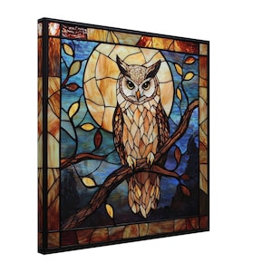 Wisdom&#39;s Watch, Stained Glass Canvas Art of a Wise Owl, Faux Stained Glass Artwork