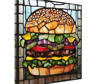ハンバーガーセットのステンドグラスパネル ステンドグラス作家 寺島裕子 GLASS BURGER ハンバーガーフレーム