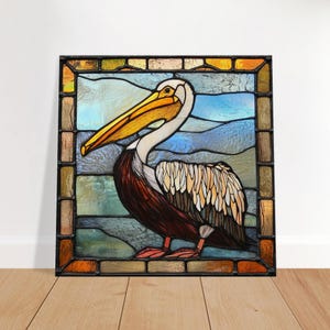 Guardian of Sanctuary, Stained Glass Canvas Art of a Noble Pelican, Faux Stained Glass Artwork image 6