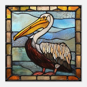 Guardian of Sanctuary, Stained Glass Canvas Art of a Noble Pelican, Faux Stained Glass Artwork image 7