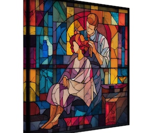 The Stylist's Artistry, Stained Glass Canvas Art of a Hairdresser at Work, Faux Stained Glass Artwork