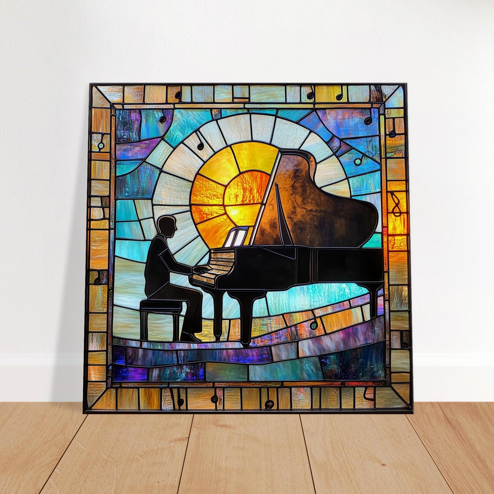 アート・デザイン・音楽 HOW TO WORK IN STAINED GLASS Piano Serenade, Stained Glass Canvas Art of a Woman Playing a