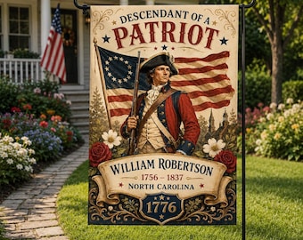 Descendant of a Patriot Flag Personalized, Revolutionary War Soldier Garden Flag, Custom Name 1776 Banner, America 250 Anniversary Gift