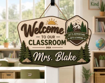 Custom Teacher Door Sign, National Park Teacher Name Sign, Classroom Adventure Decor, Teacher Appreciation Gifts, Camping Theme Door Hanger