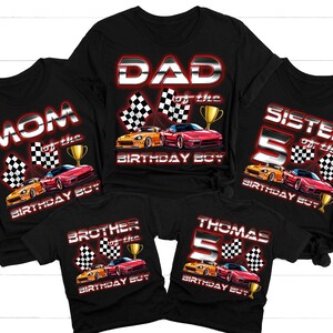 パーソナライズされたレースカーの誕生日シャツ、レーシングの誕生日シャツ、男の子のレーシングの誕生日プレゼント、男の子の誕生日の家族シャツ、車の誕生日のカスタムシャツ