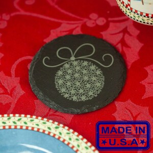 Christmas Ball Coaster in Slate, coaster, Christmas coaster, Christmas gift, slate coaster, holiday gift, holiday coaster, custom coaster