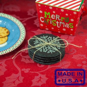 SPECIAL Holiday 4-Pack Coasters in Slate, coasters, Christmas coaster, Christmas gift, slate coaster, holiday gift, holiday coaster