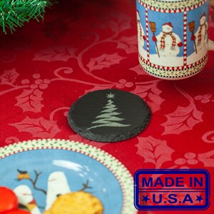 Christmas Tree Coaster in Slate, coaster, Christmas coaster, Christmas gift, slate coaster, holiday gift, holiday coaster, custom coaster