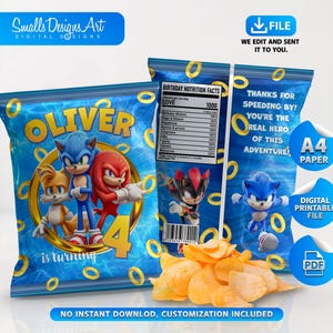 Sonic chip bag, Sonic party theme, chip bag, personalized, digital file