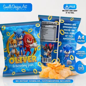 Sonic chip bag, Sonic party theme, chip bag, personalized, digital file