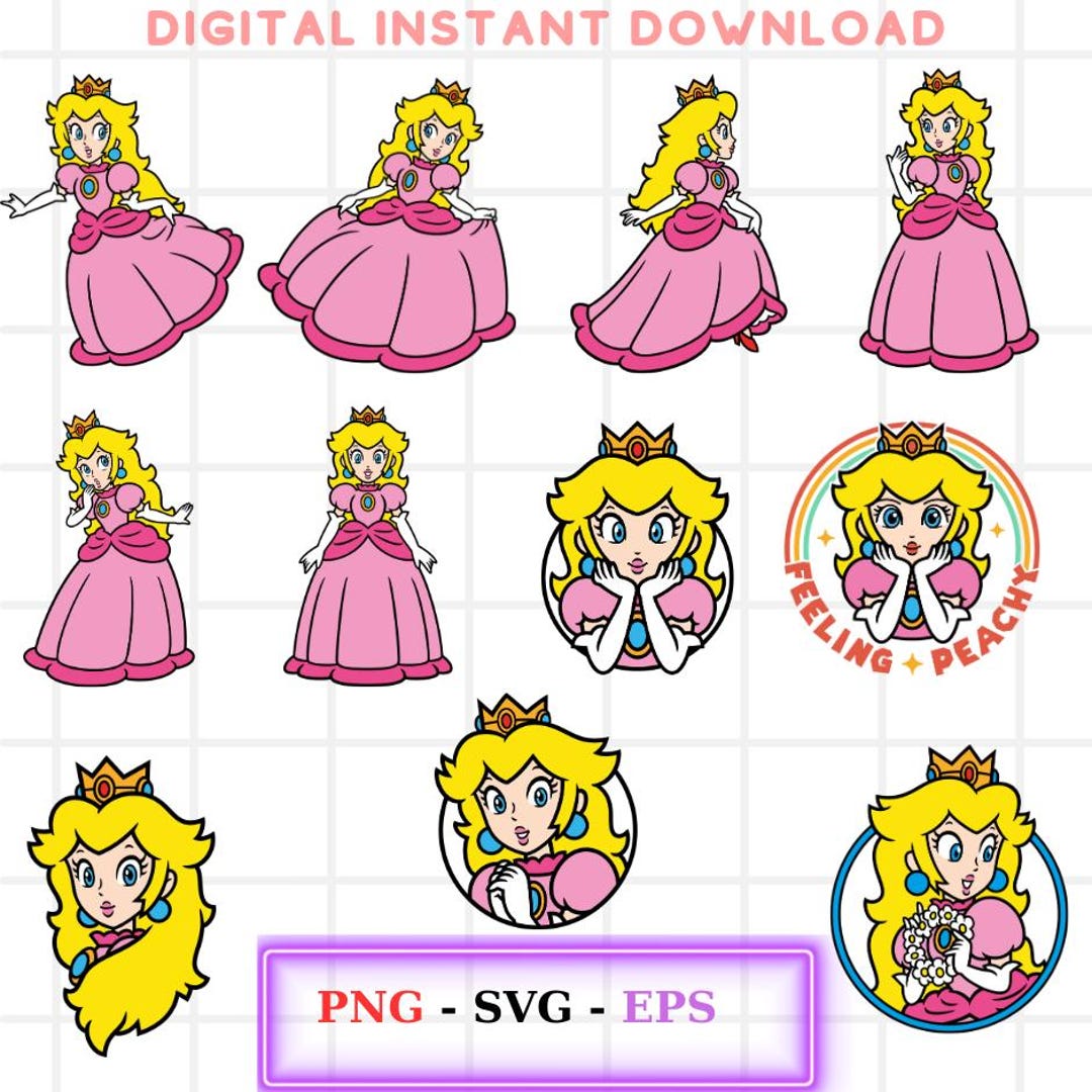 Princess Peach Face Bundle Svg, Mario Characters Svg, Super Mario Svg ...