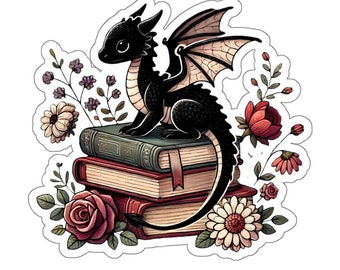 Black Baby Dragon Book Sticker: Fantasy Bookish Merch