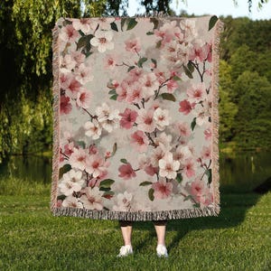 Cherry bloom woven blanket, Floral & Abstract Woven Blanket, Cozy Home Decor, flowers woven blanket, Ideal for Weddings, Housewarmings
