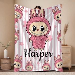 Personalized Labubu Blanket, Labubu blanket, labubu gift, Cute Labubu Blanket with Name, Custom Labubu Blanket, labubu blanket, soft labubu