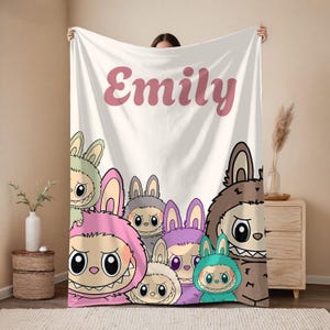 Personalized Labubu Blanket, Labubu blanket, labubu gift, Cute Labubu Blanket with Name, Custom Labubu Blanket, labubu blanket, soft labubu