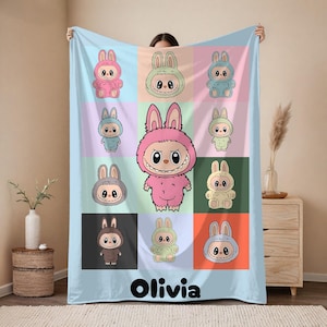 Personalized Labubu Blanket, Labubu blanket, labubu gift, Cute Labubu Blanket with Name, Custom Labubu Blanket, labubu blanket, soft labubu
