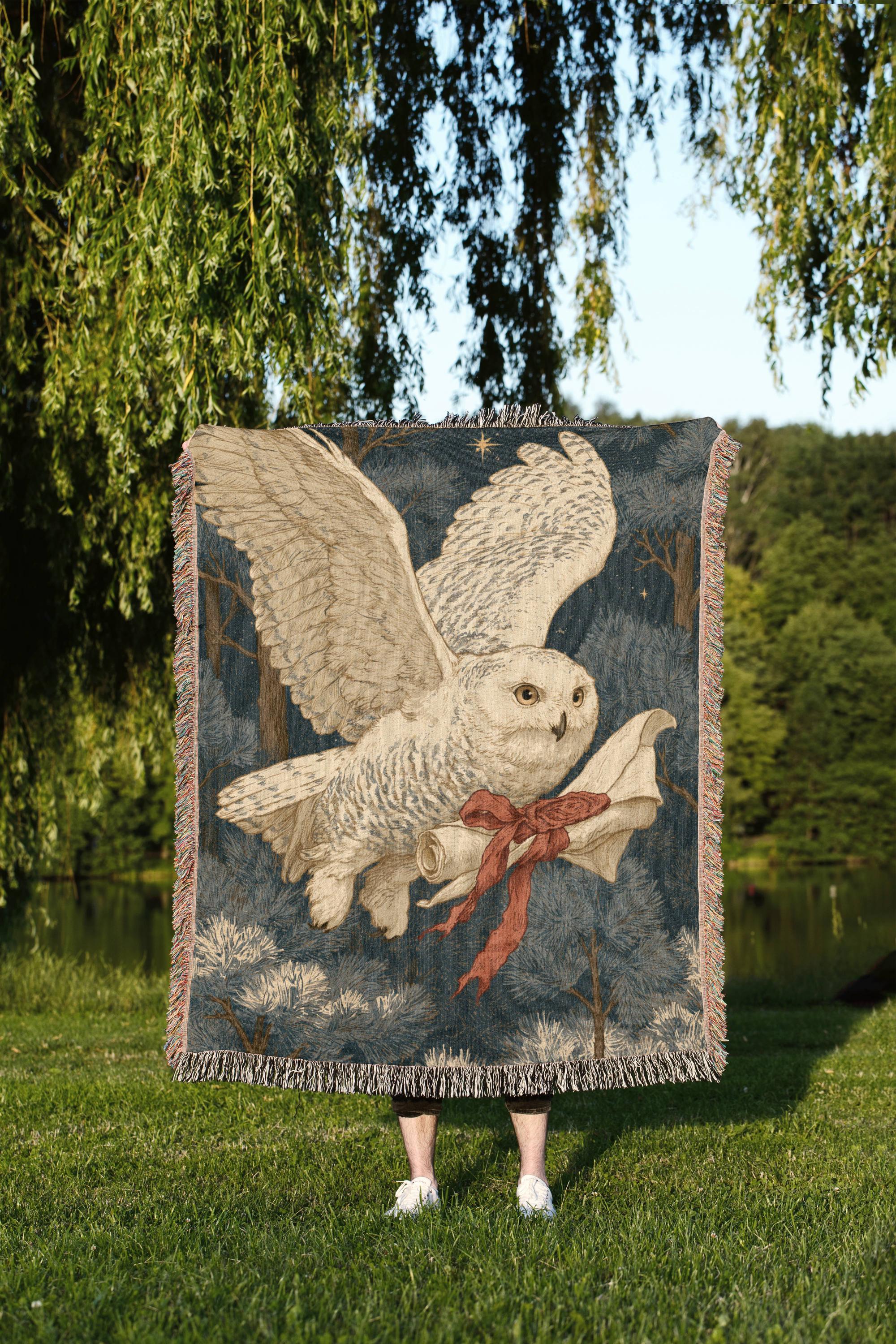 Barn Owl Woven Blanket, Tapestry Owl Throw, Nature Bird Home Decor, Christmas owl woven blanket
