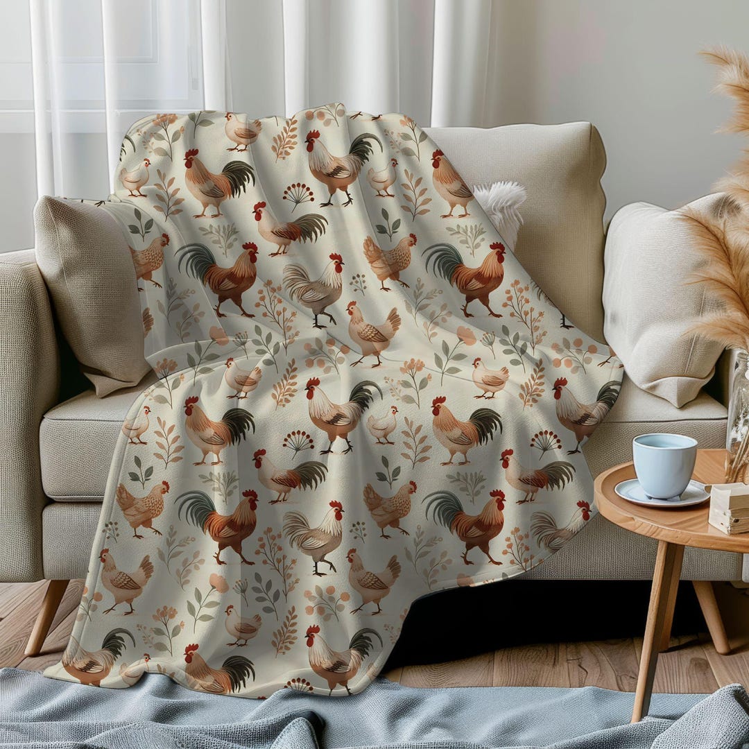 Chickens in Bloom Quilted Blanket NCU0DK419 main image 1