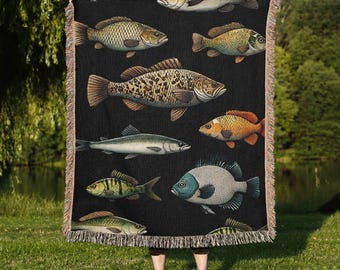 Fishing Woven Blanket: 100% Cotton Fisherman Tapestry