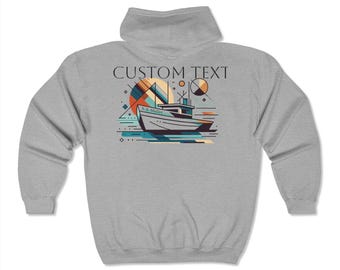 Personalized Nautical Zip Hoodie, Unisex Fleece Jacket